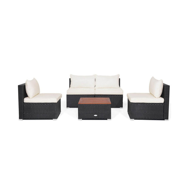 SUGIFT 5 Piece Outdoor Furniture Set with Solid Tabletop and Soft Cushions