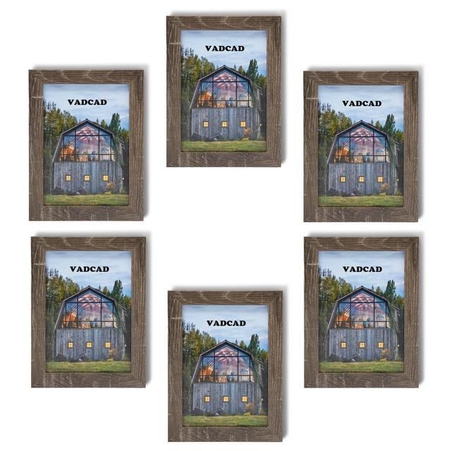 VADCAD Brown Rustic 5x7 Picture Frame Set of 6 - Farmhouse Picture Frame - Photo Wall Display - Wall Art - Barnwood - Hanging Photos