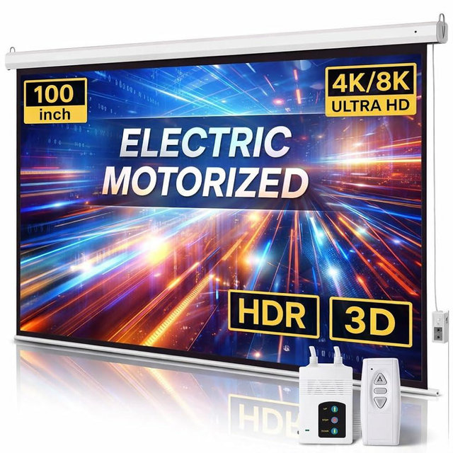 Motorized Projector Screen with Remote Control, 100 Inch 4:3 Auto-Locking Portable Projection Screen, Manual Projector Screen Pull Down for Home Theater Office Classroom TV Usage (80" W x 60" H)