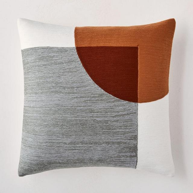 Crewel Overlapping Shapes Pillow Cover, 18"x18", Copper