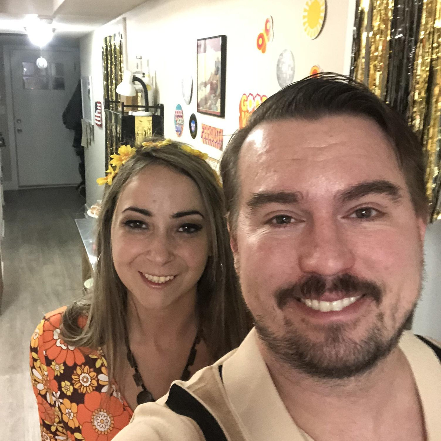 Far out, man! We threw a 60s/70s themed party at their Logan Square apartment! Disco, go-go boots, and many appetizers with cream cheese and pineapple! Hooray for Hawaii becoming a state!
