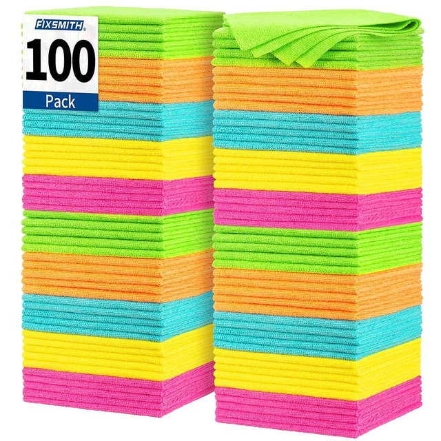 FIXSMITH Microfiber Cleaning Cloth, 100 Pack Shop Towels, Micro Fiber Cloth for Cleaning Car, All-Purpose Absorbent Cleaning Rags for Housekeeping, Dust Cloth for Office, Car Wash Towels, 12inx12in