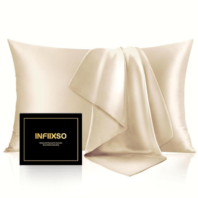 INFIIXSO Mulberry Silk Pillowcase for Hair and Skin, Silk Pillow Cases Standard Size Set of 2 with Hidden Zipper 20x26 Inches, Ultra Smooth and Soft Cooling Pillow Cases for Hot Sleepers(Ivory,2 Pack)