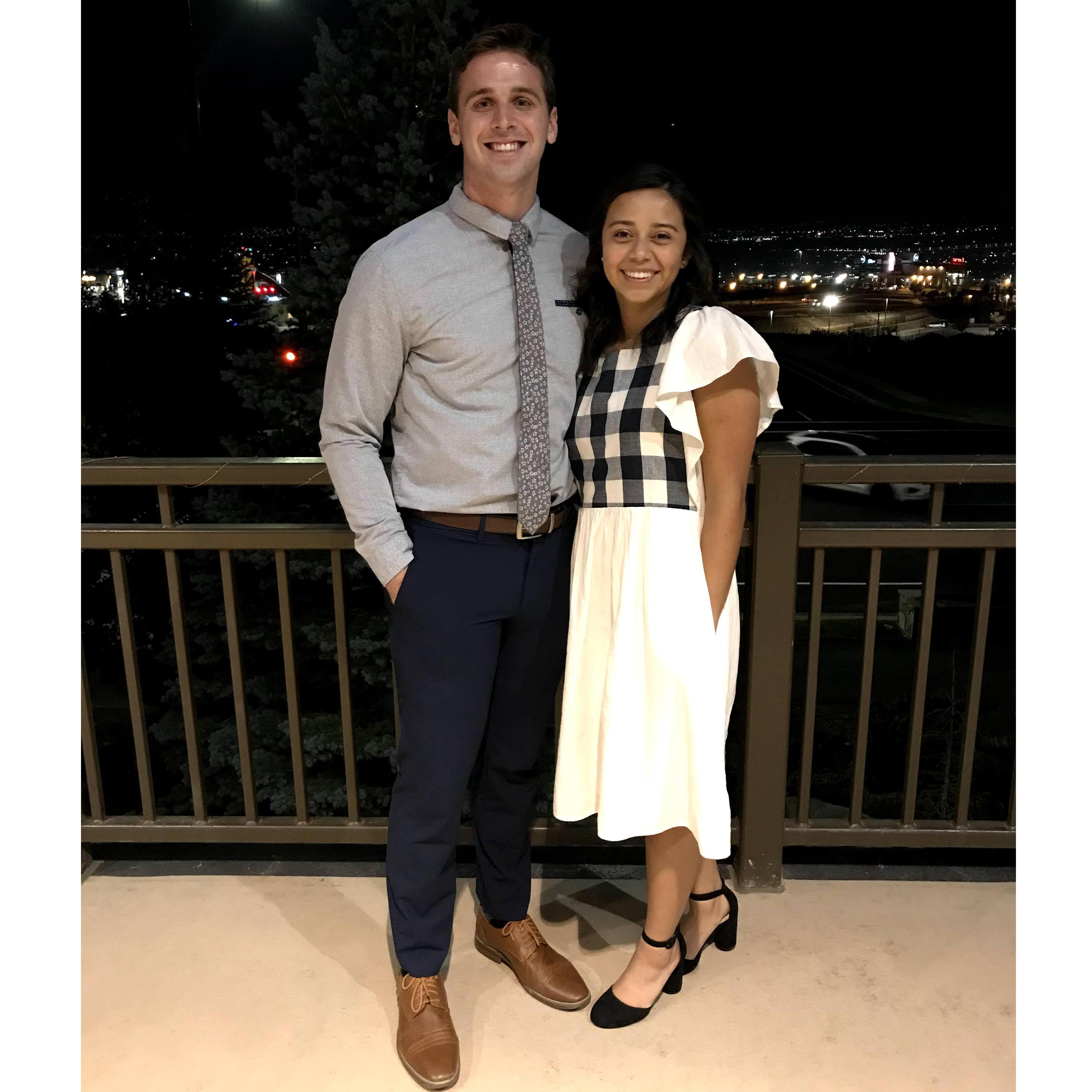 First photo together at a friend's wedding