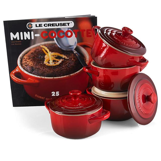 Le Creuset Set of 4 Mini Cocottes with Mini-Cocotte Cookbook