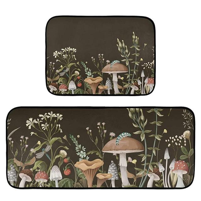 ZENWAWA Night Mushrooms Kitchen Mat 2 Pcs Set Anti Fatigue Cushioned Waterproof Non Slip Comfort Standing Padded Floor Mats Rugs