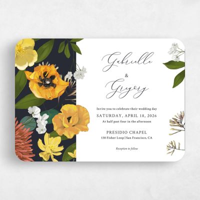 Black Rounded Wedding Invitation - Blossom Landscape