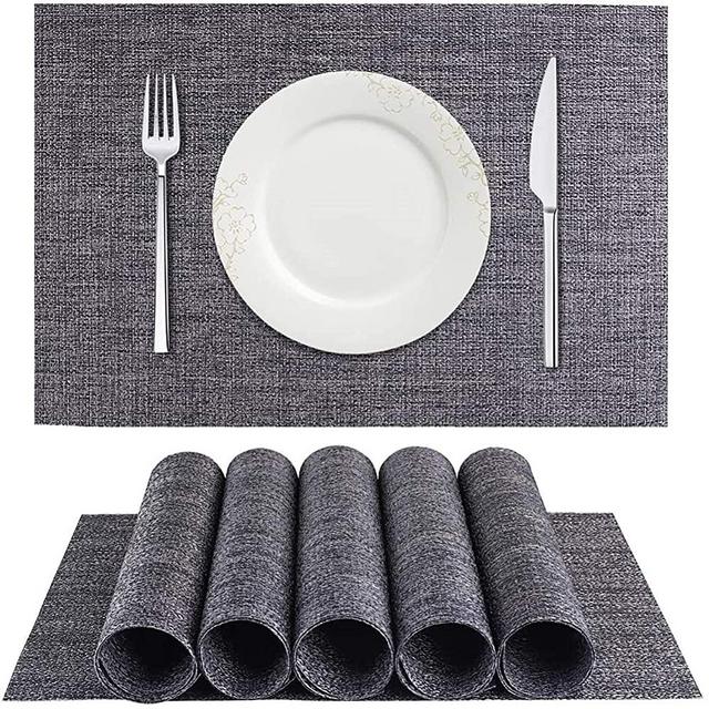 MVYECOR Placemats Set of 6, Crossweave Woven Vinyl Non-Slip Placemat for Dining Table Insulation Washable PVC Table Mats(Dark Grey )