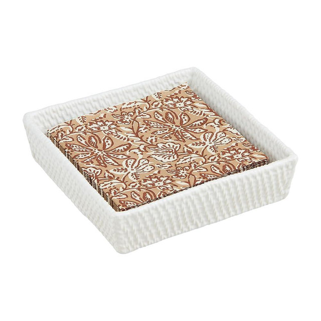 Mud Pie Woven Ceramic Cocktail Napkin; Caddy 6" x 6" | Napkin 5" x 5"