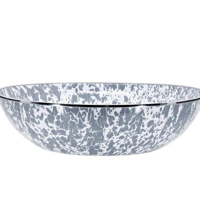 Golden Rabbit Swirl Enamel 14 Inch Serving Bowl - Gray