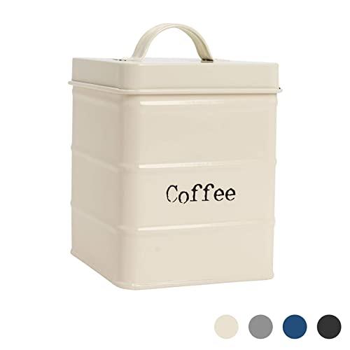 Harbour Housewares Industrial Coffee Canister - Vintage Style Steel Kitchen Storage Caddy with Lid - Cream