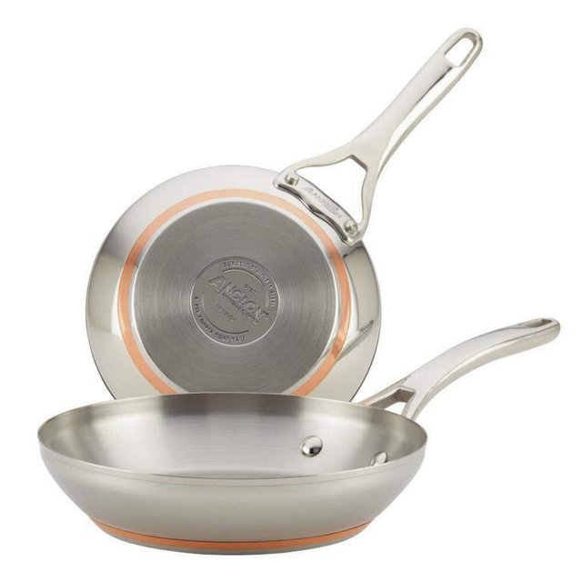 Anolon Nouvelle Stainless Stainless Steel Frying Pan Set / Fry Pan Set / Skillet Set - 8 Inch and 9.5 Inch , Silver