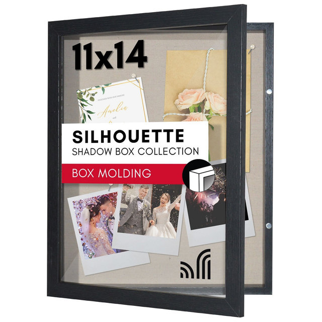 Americanflat Front Opening 11x14 Shadow Box Frame with Shatter-Resistant Glass, Silhouette Collection, Shadow Box Display Case for Tabletop, Black