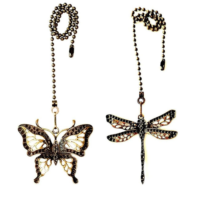 GDQLCNXB Ceiling Fan Pull Chain Ornaments Extension,12 Inches Lighting And Fan Beaded Ball Fan Pull Chain Extender with Connector, Dragonfly and Butterfly Ceiling Fan Pull Chain Set-2Pcs