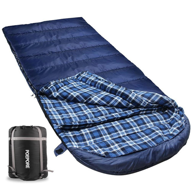 POEPORE Flannel Sleeping Bag Cotton 0 Degree Cold Weather for Adults XXL Sleeping Bag 4 Season Big and Tall with Compression Sack