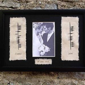 Personalized Hand Painted Ogham Wedding Framed Print with Names, Photo and Date