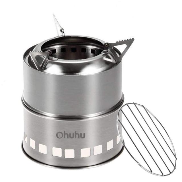 Mini Camping Stove Wood: Ohuhu Mini Camping Stove Solo Stoves Stainless Steel Backpacking Wood Stove Portable Small Burning Stoves Fire for Picnic BBQ Camp Hiking with Grill Grid