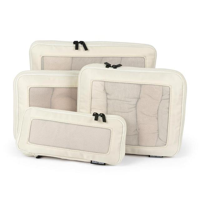Aerotrunk Compression Packing Cubes for Travel - Luggage Organizer Bags - Double Zipper Packing Cubes for Suitcases (4-Pack, Beige)