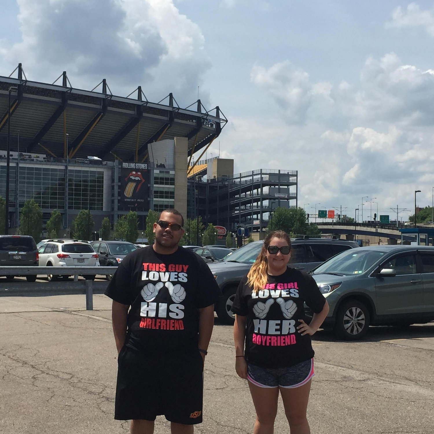 We had just gotten lost in Pittsburgh and had been arguing. When we got out to take this pic, we were still angry at each other and wearing these lovely t-shirts. Makes me giggle every time!