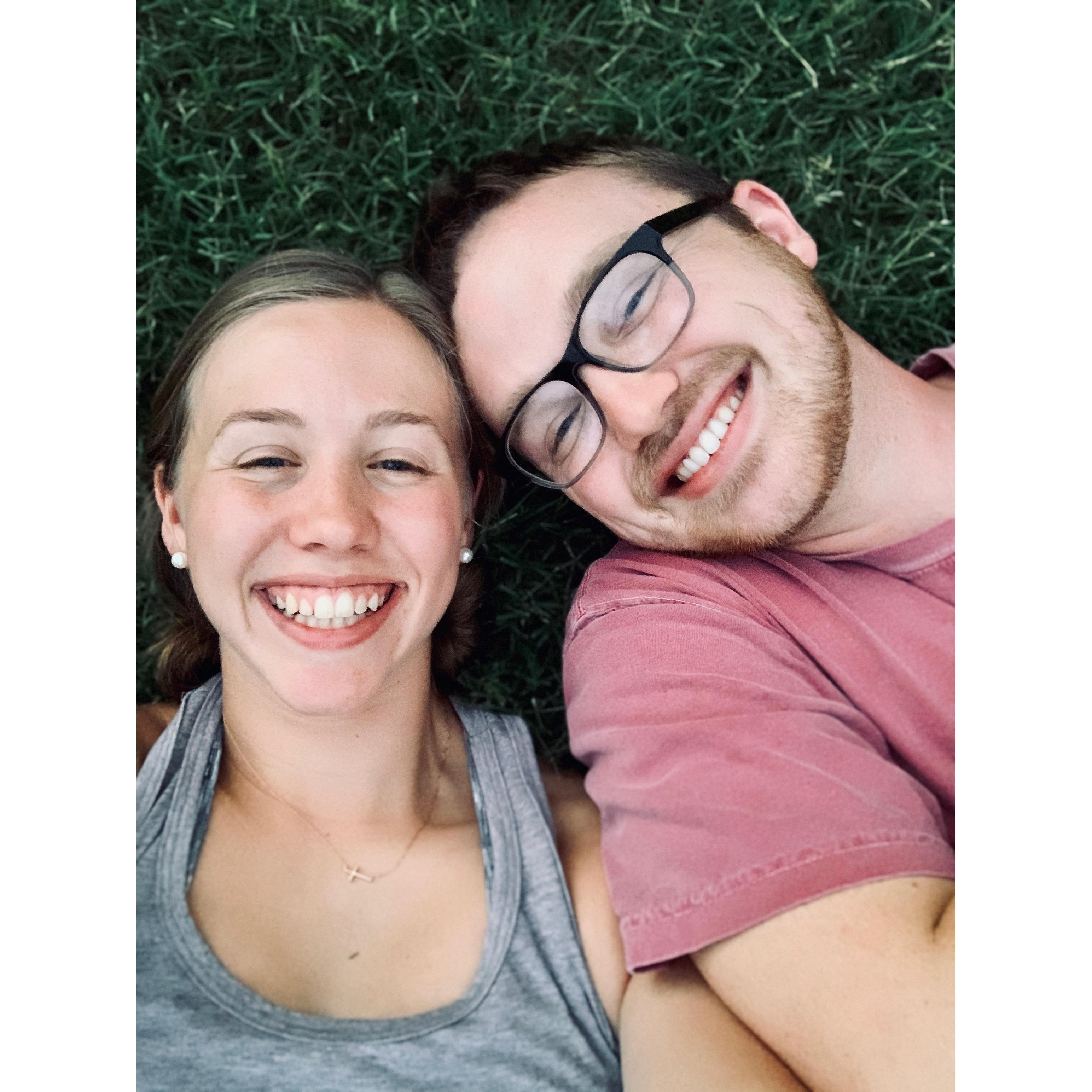 Summer 2020 on one of our many walks to Old Main. Stella not pictured zooming around.