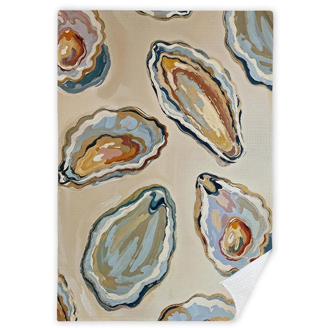 JINYO Oyster Beach Kitchen Towels, Coastal Kitchen Towels, Nautical Hand Towels for Bathroom, Beach Themed Gifts Dish Towels Tea Towels, Beach Kitchen Bathroom Decor, 16x24 Inch