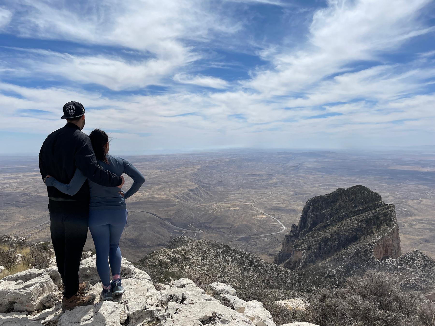 Enjoying the view after climbing to the highest peak in Texas with Nikki (not pictured). March 2022, Guadalupe Mountain (TX).