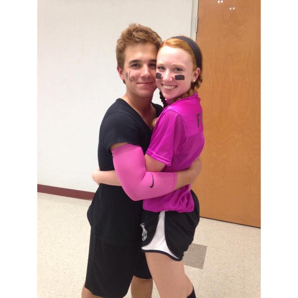 Powder puff football game at our high school! I pretended to play and Jacob was a cheerleader.