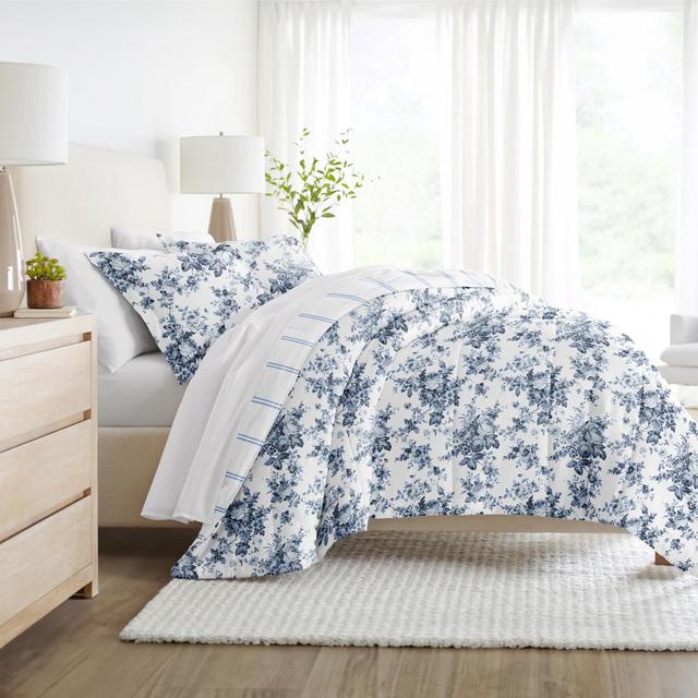 Cabbage Rose All Season Reverisble Comforter Down Alternative Filling, Machine Washable - Becky Cameron, King/California King, Stone/White