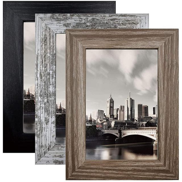 8x10 Picture Frame Distressed Frame for Wall or Tabletop Set of 3, Rustic Photo Frame Decor