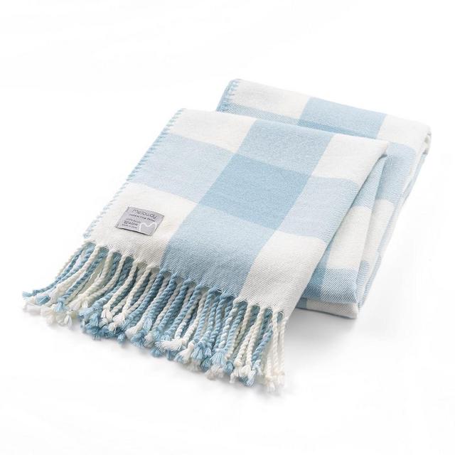 Mellowdy Classic Checkered Blanket - Faux Cashmere Plaid Throw with Fringe - Soft Woven, Lightweight, Farmhouse, Vintage Inspired Décor for Couch, Chair, Office (Winter Blue, 50x60)