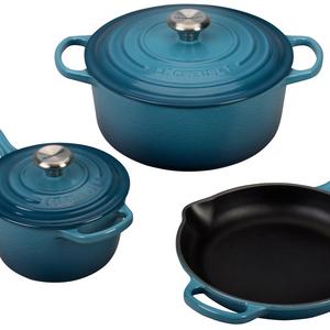 Le Creuset 5 Piece Signature Enameled Cast Iron Cookware Set, Marine