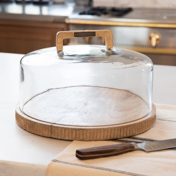 Wood Engraved Glass Lidded Platter