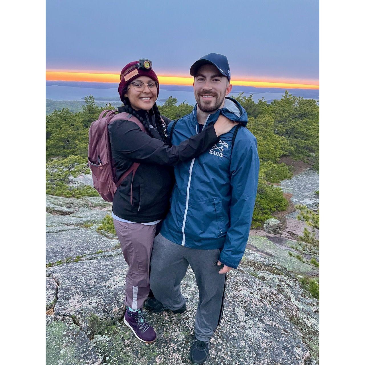 Our first hiking adventure. We got up in the middle of the night, strapped lights to our foreheads, and climbed up slick stone steps as it rained in the pitch black, all to catch a magical sunrise.