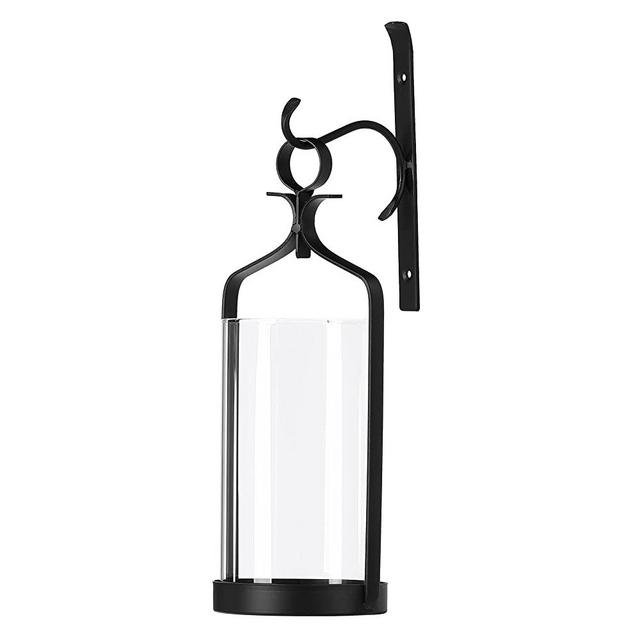 Souliron Hanging Hurricane Glass Wall Sconce Candle Holder Black Metal Wall Decorations HLJ15-291B