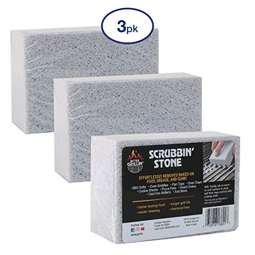 BETTER GRILLIN'’ Scrubbin’ Stone Grill Cleaner - Scouring Brick/Barbecue Grill Brush/Barbecue Cleaner - Advanced Green Technology Easily Removes Grime and Grease from BBQ, Grills, Griddles, Racks (3)