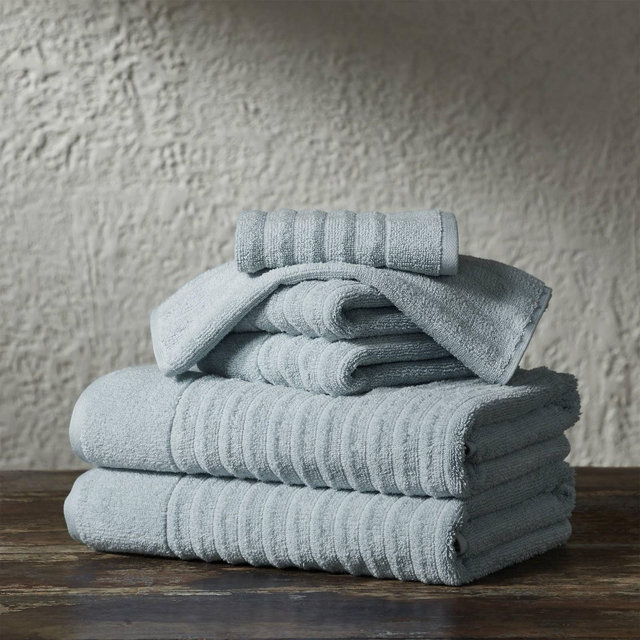 Isla Jade 6pc Ribbed Towel Set Light Blue : Microfiber, Machine Washable, Non-Slip Backing