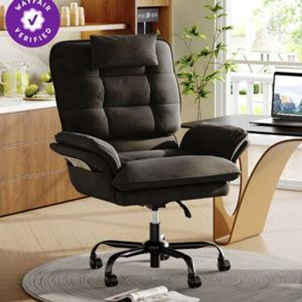 Steelside™ Labelle 24.8'' W Velvet Cross-Legged Office Chair with Flip-up Arms, Ergonomic Swivel Executive Chair With Headrest & Reviews | Wayfair