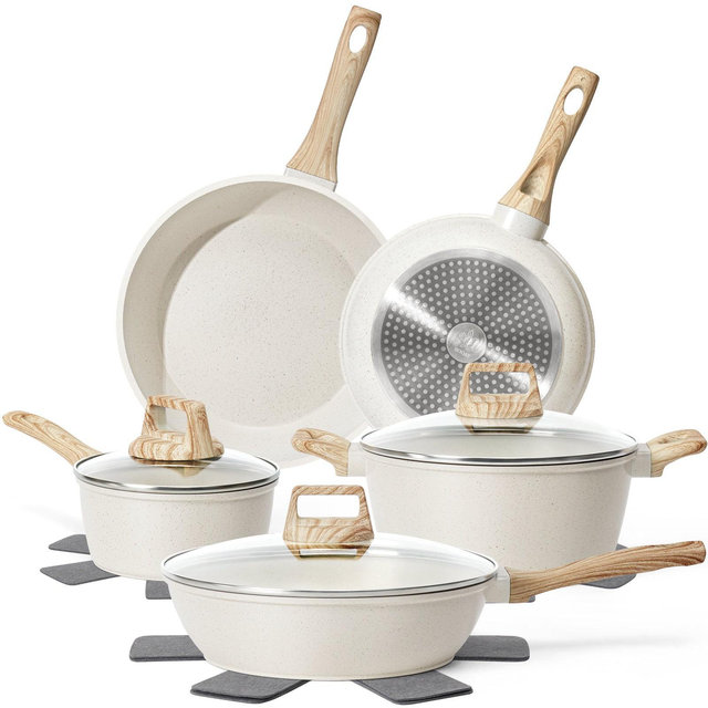 SODAY 12 pcs Non-toxic Healthy Non Stick Kitchen Cooking Set Cookware Sets White