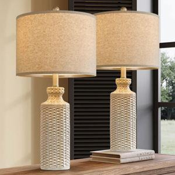 24.75'' Ceramic Table Lamp Set Bedroom Living Room Traditional Rustic Modern Nightstand Lamps (Set of 2)