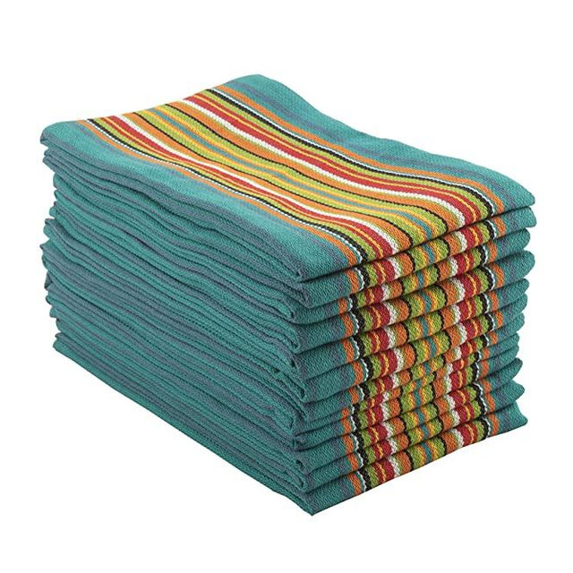 Neolino Kitchen Dish Towels, Salsa Stripe, 100% Natural Absorbent Cotton (Size 28 x 16 inches), Pack of 12-Turquoise