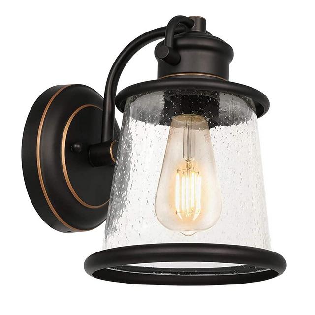 Outdoor Indoor Wall Sconce, Oil Rubbed Bronze Finish Wall Light Fixture, LED Wall Mount Lighting, Architectural Wall Sconce with Clear Seeded Glass Shade for Entryway, Porch, Doorway, ETL Listed