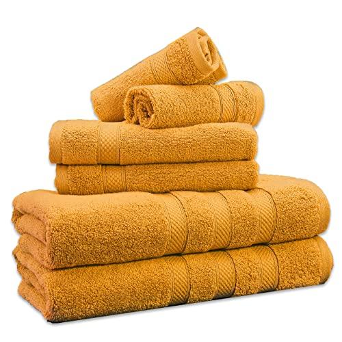 Weavely Towels - Gold Tan Bath Towel Set of 6 Piece, 100% Cotton Zero Twist Soft Luxurious and Highly Absorbent Hotel & Premium Spa Quality Towels 600 GSM 2X Bath Towels 2X Hand Towels 2X Wash Cloths