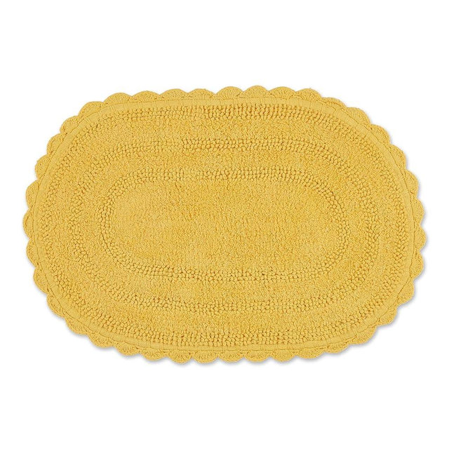 DII Crochet Collection Reversible Bath Mat, Small Oval, 17x24, Yellow