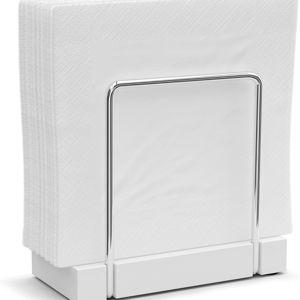 Napkin Holder for Table, Bamboo Iron Standing Napkin Dispenser for Kitchen Dining Table Farmhouse Cocktail Picnic Rustic Wood Holders for Mail Bills Suitable for All Dining Room Decors Silvery & White