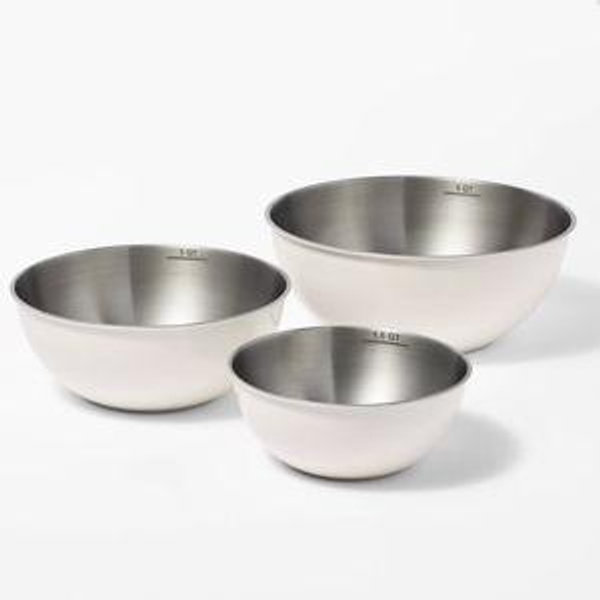 3pc Stainless Steel Non-Slip Mixing Bowls (no lids) Cream - Figmint™: Metal Nesting Kitchen Set