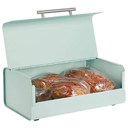 mDesign Metal Bread Box Bin with Hinged Lid - for Kitchen Countertop, Island and Pantry - Large Capacity Storage, Vintage-Inspired Design - Multi-Purpose Storage Container for Home - Mint Green