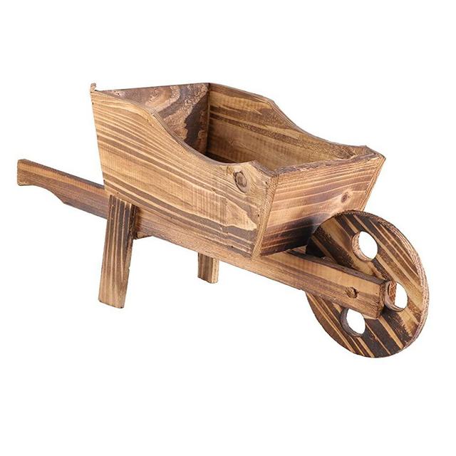 Yardwe Garden Plant Planter Wooden Wagon Planter Wheelbarrow Decoration for Indoor Outdoor - 45x19x20cm