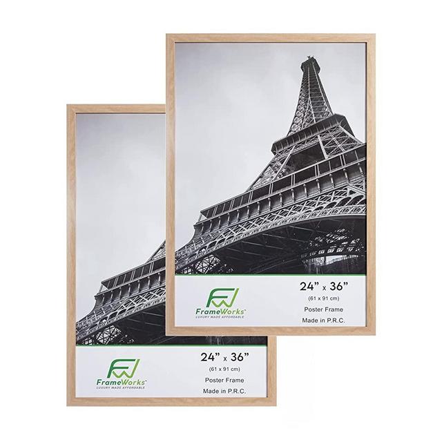 FrameWorks 24” x 36” 2-Pack Natural Oak Back-Loading Wooden Poster Frame with Classic Edges