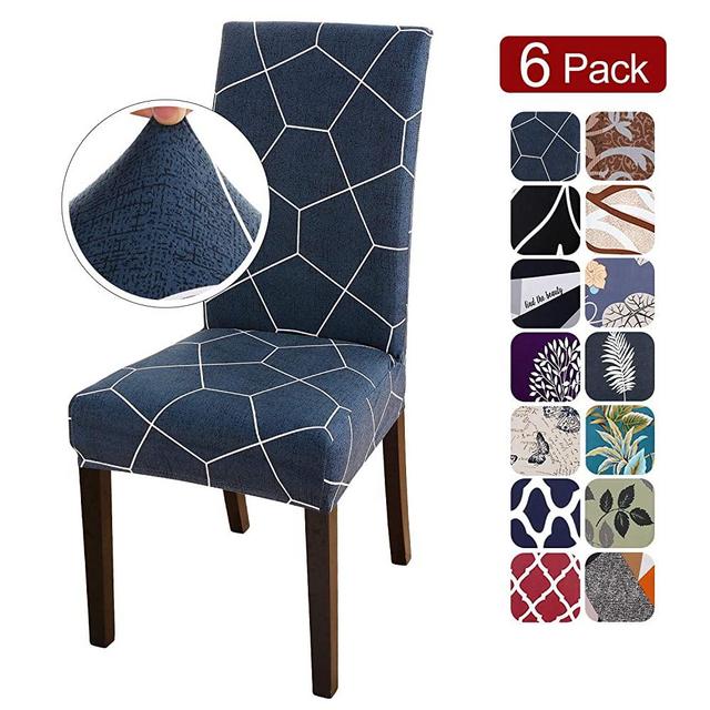 SearchI Super Fit Stretch Removable Washable Short Dining Chair Covers Slipcover Protector, Spandex Fabric Chair Cover for Dining Room, Hotel, Ceremony (6 per Set, Style02)