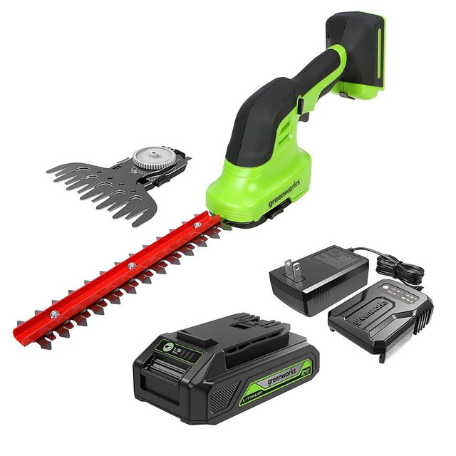 Greenworks 24V Cordless Shear Shrubber, 1.5Ah USB Battery and Charger Included